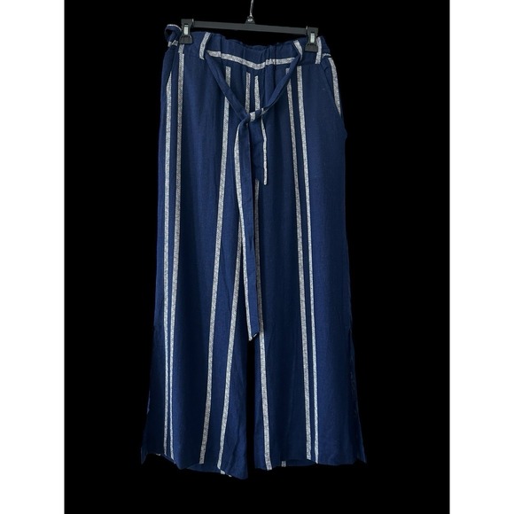 Indigo Rein Pants Women Size Medium Linen Blend Navy Beach Wide Leg Elastic - Picture 13 of 14
